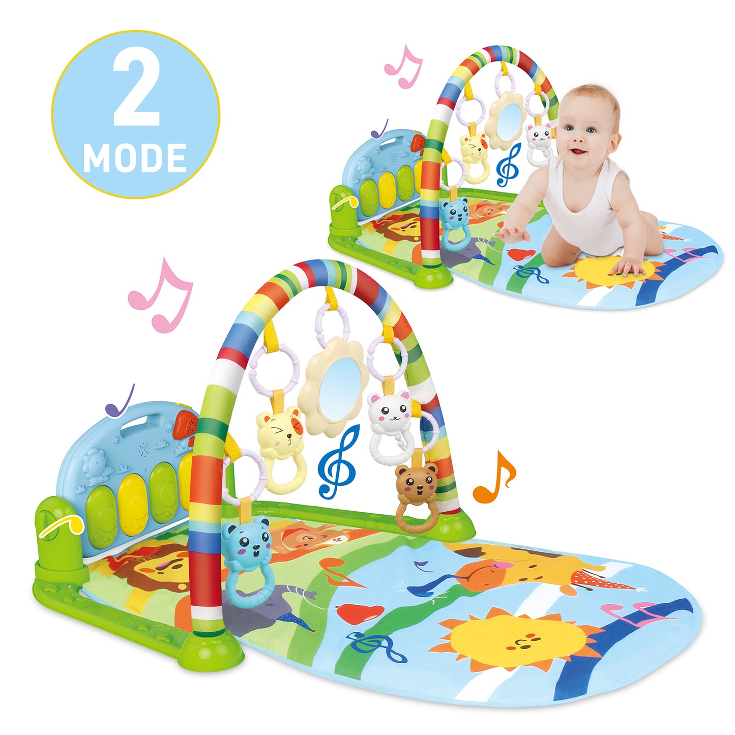 Babyeap 3 in 1 Foldable Baby Kid Play Gym Mat, Kick and Play Piano Play Gym ,Musical Activity Fitness Gym for 0-3 Year Boys and Girls Tummy Time