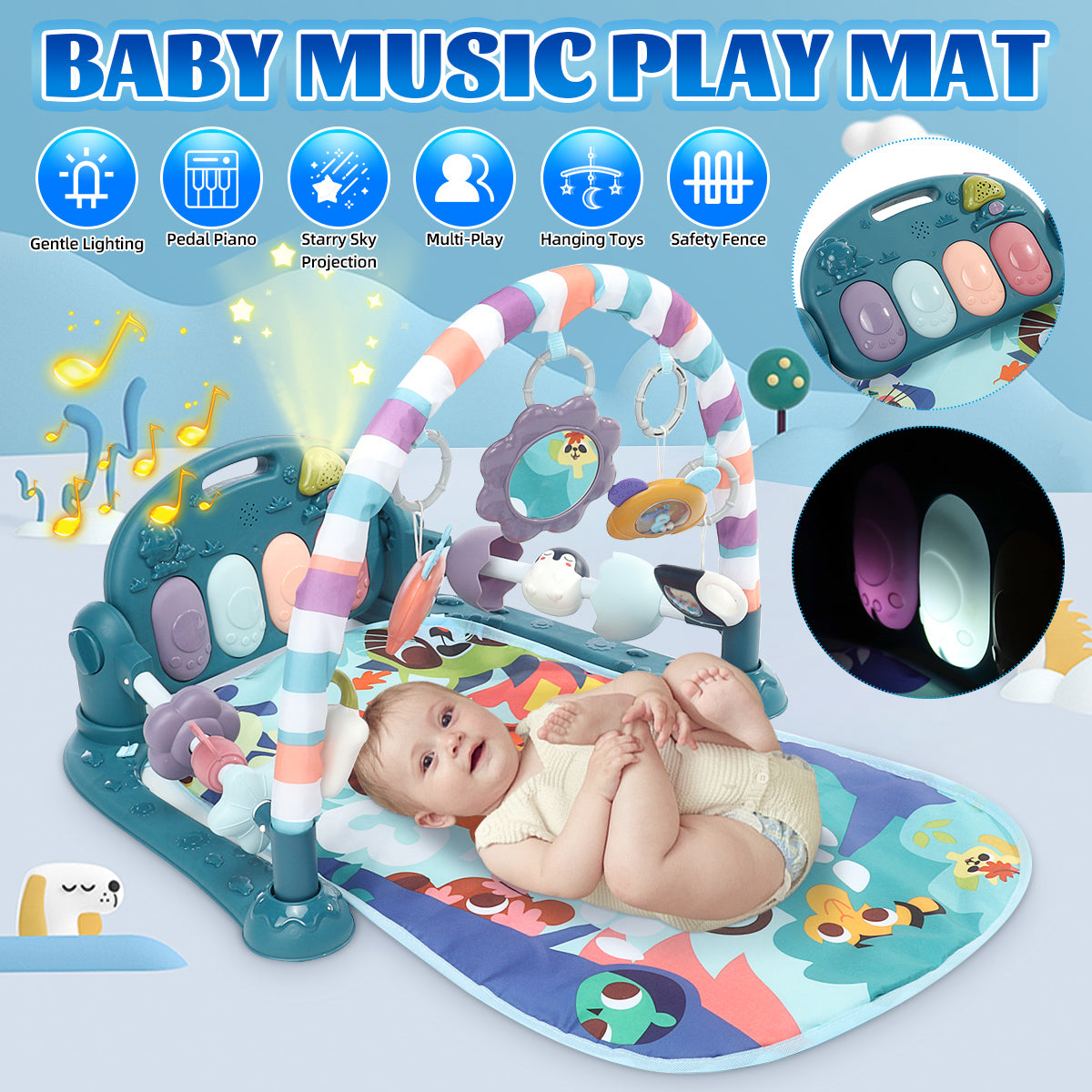 Babyeap Baby Gym Play Mat 3 in 1 Fitness Rack with Music and Lights Fun Piano Baby Activity Center