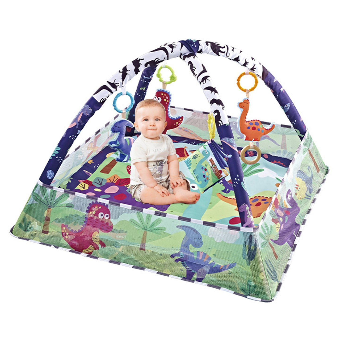 TEAYINGDE Baby Plays Mat Gym Activity Play Mat with 4 Hanging Removable Toys Newborn Infant Baby Toddlers Floor Crawling Mat Play Gym for Kids Boys & Girls(No Ball)